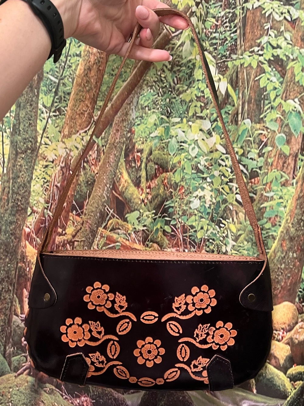 Brown Handmade Tooled Leather bag purse